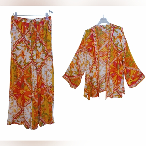 Haute Hippie Kimono Cardigan Top And Palazzo Pants Set Womens Sz Sm Oversized - Picture 1 of 14